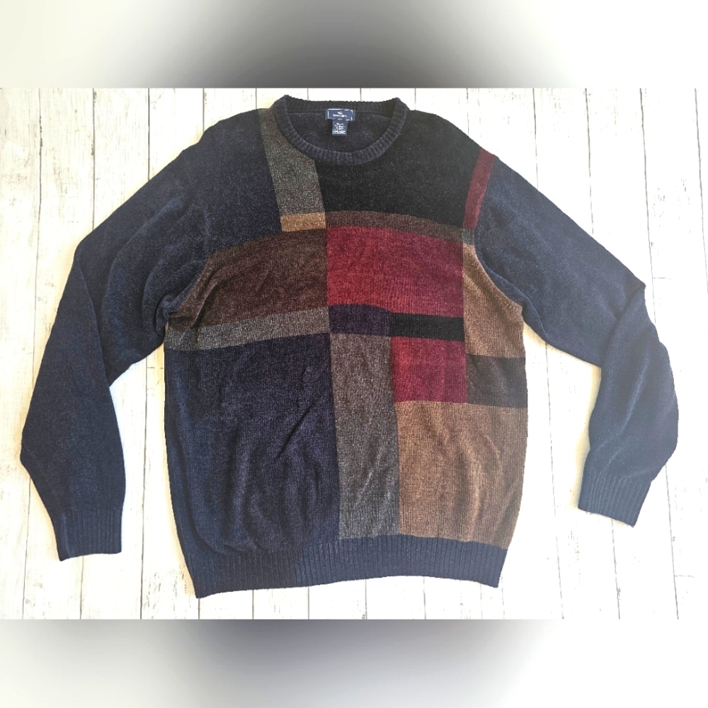 Dockers Extra Soft Pullover Colorblock Sweater Ribbed Neckline Cuffs & Hemline - Picture 1 of 6